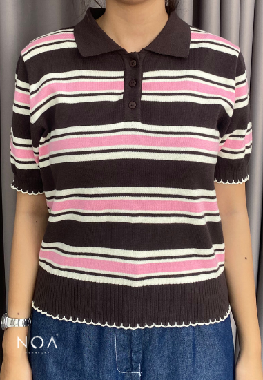 HARUME Striped Knitted Blouse