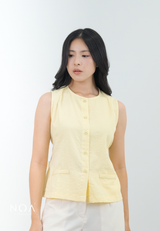 KOZUE Linen Look Sleeveless Blouse with Belt