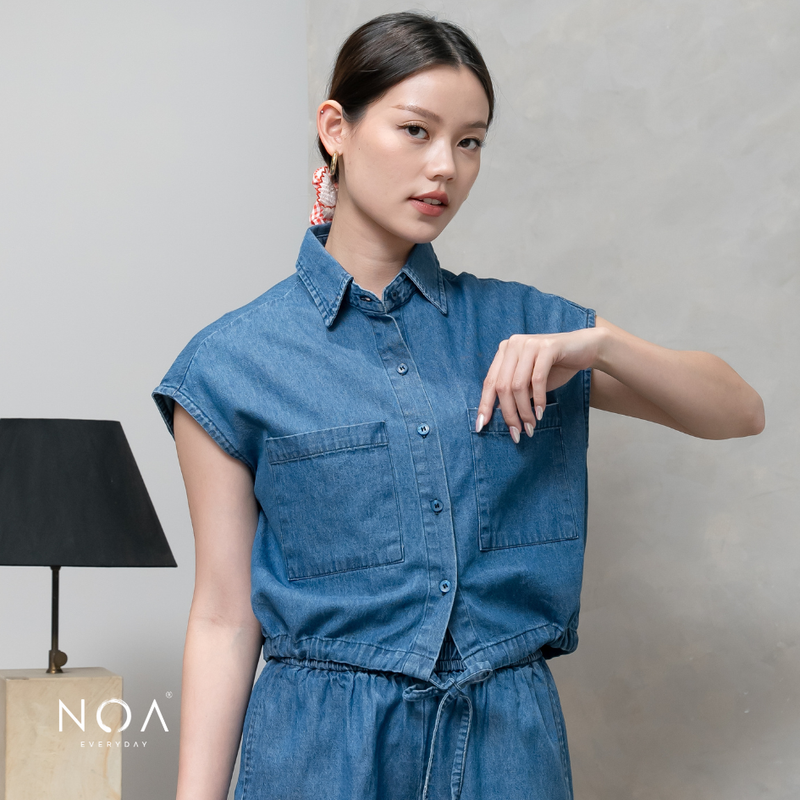 JINZU Denim Drawstring Sleveeless Shirt
