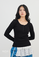 MIORI Rib Henley Long Sleeve Tee