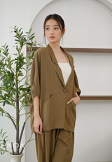ICHIKA Linen Batwing Short Sleeve Blazer