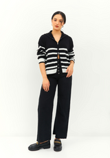 RIKUNI Striped Knitted Cardigan - Black
