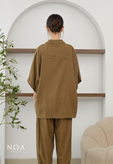 ICHIKA Linen Batwing Short Sleeve Blazer