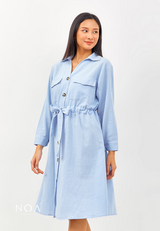 TAKANE Drawstring Linen Shirt Dress - Blue