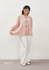 KIOSHI Bow Tie Puff Sleeve Blouse - Dusty Pink