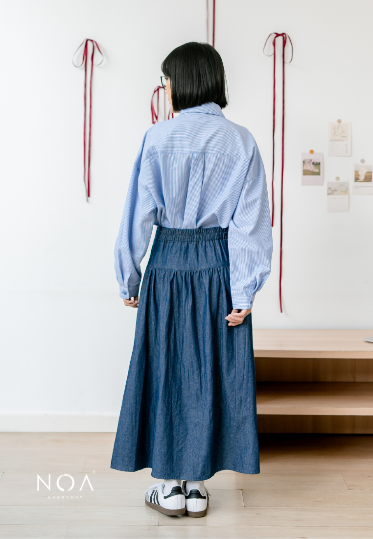 JINZU Denim Pleats Maxi Skirt