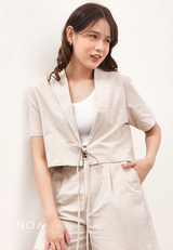 HIKARU Ribbon Short Sleeve Blazer - Light Cream