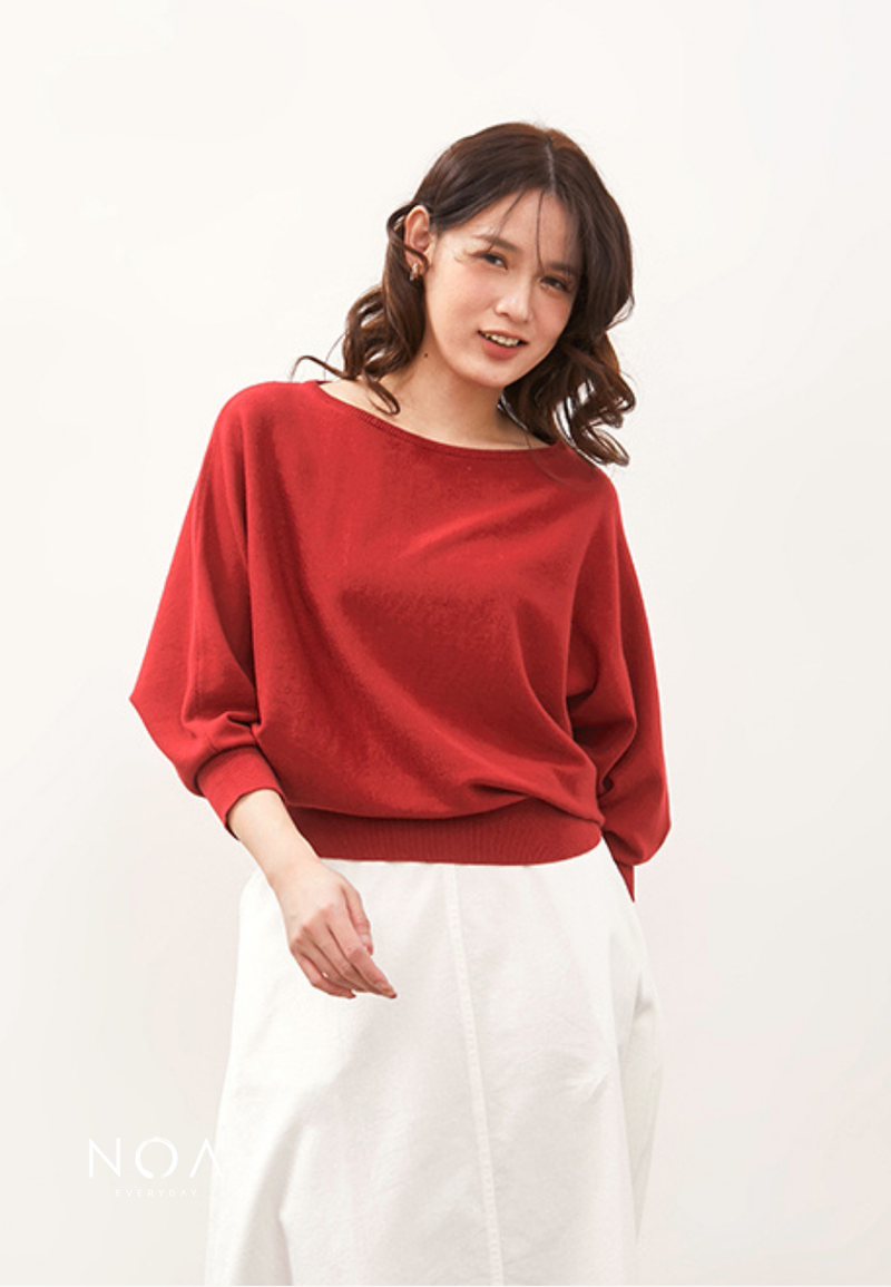 HAZUKI Batwing Knitted Blouse - Red