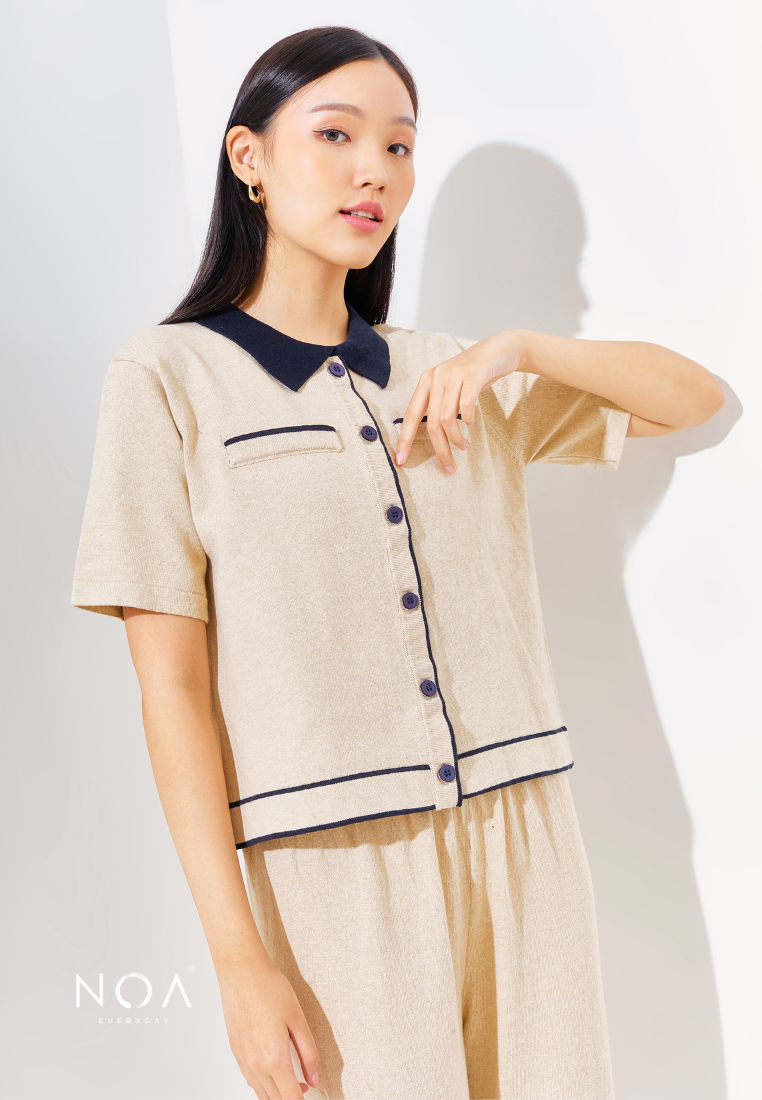 YASUKO Polo Buttoned Knitted Blouse - Cream