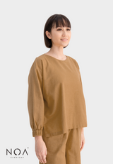 TAKIYO Long Sleeves Linen Basic Blouse - Brown