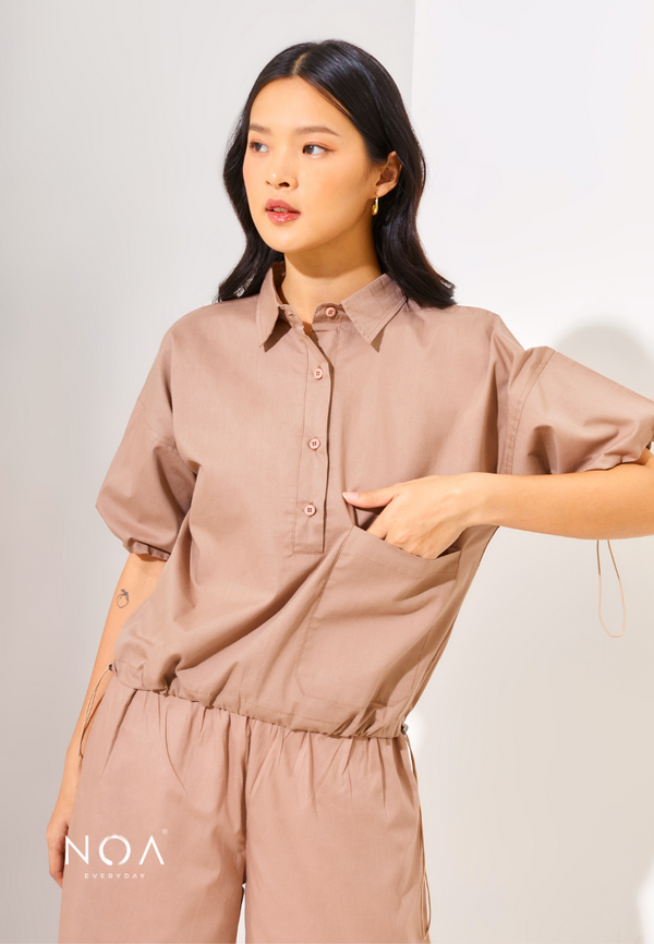 Rinako drawstring shirt - Brown