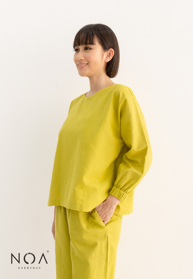TAKIYO Long Sleeves Linen Basic Blouse - Lime