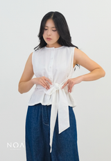 KOZUE Linen Look Sleeveless Blouse with Belt