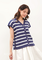 CHIZUE Striped V Neck Knitted Blouse - Denim