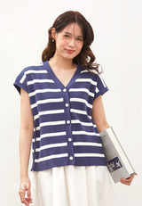 CHIZUE Striped V Neck Knitted Blouse - Denim