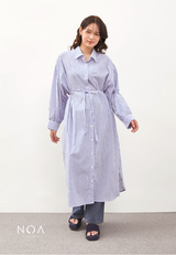 NIYOKO Striped Shirt Dress With Belt - Stripe Blue