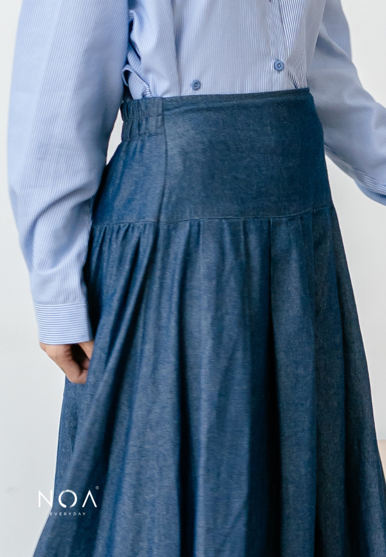 JINZU Denim Pleats Maxi Skirt