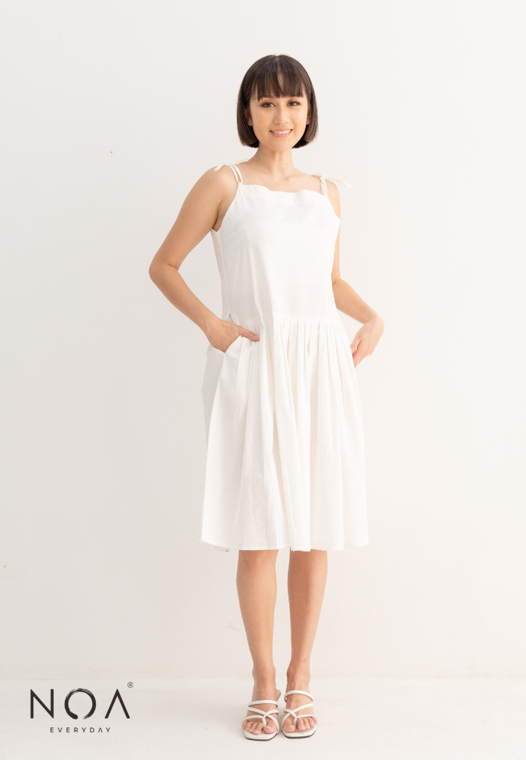 MISUMI Sleeveless Pleated Linen Dress - White