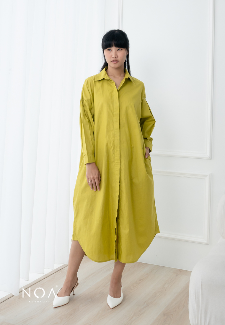 AKEMI Puffsleeve Midi Dress - Yellow