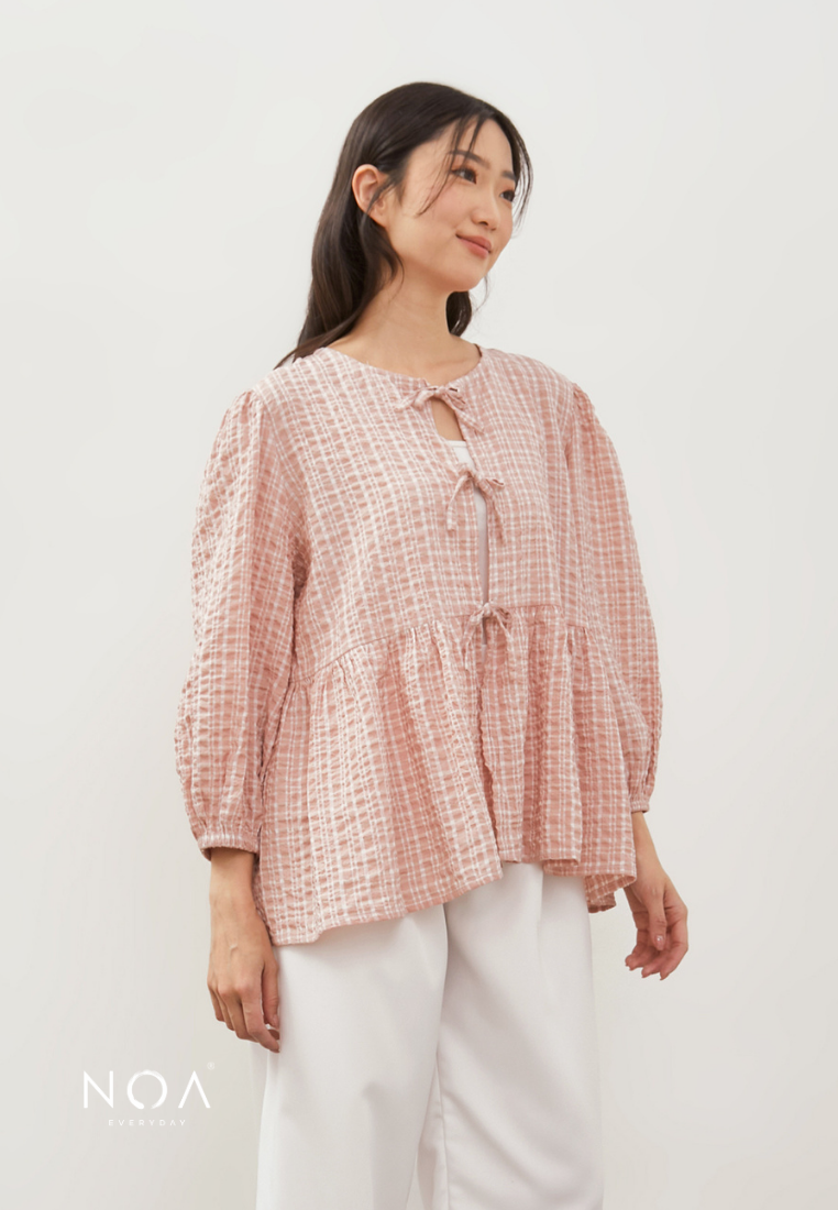 KIOSHI Bow Tie Puff Sleeve Blouse - Dusty Pink