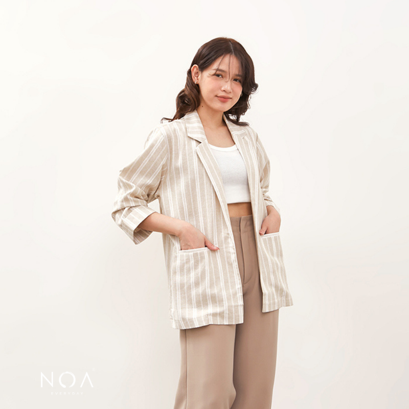 NOA STUDIO - RYOTA Stripes Linen Blazer - Cream