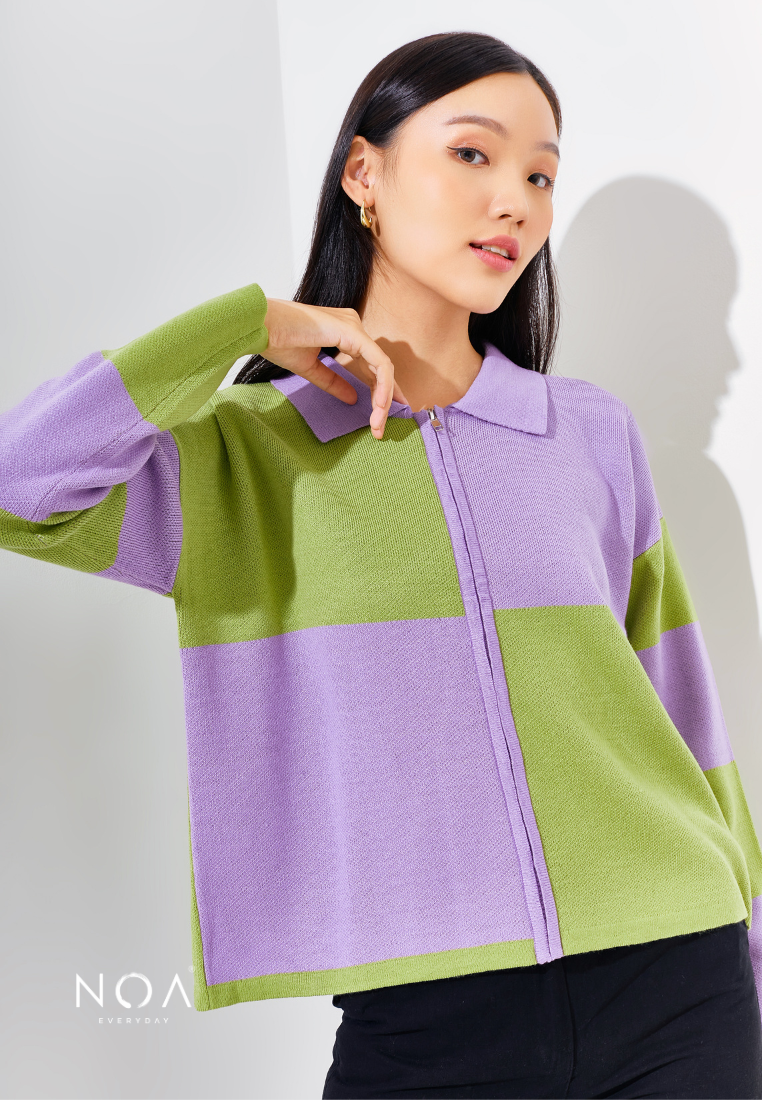 RIKONA Square Knitted Cardigan - Lilac
