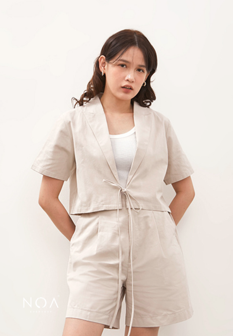 HIKARU Ribbon Short Sleeve Blazer - Light Cream