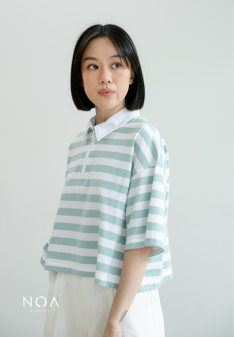 KIMIYO Striped Zipper Collar T-Shirt