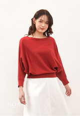 HAZUKI Batwing Knitted Blouse - Red