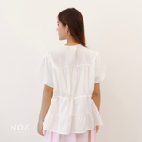 NATSUKA Linen Short Balloon Sleeve Blouse