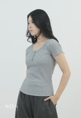 SORAI Rib Henley Short Sleeve Tee