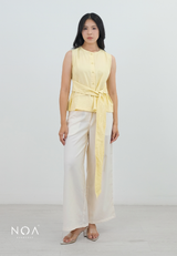 KOZUE Linen Look Sleeveless Blouse with Belt