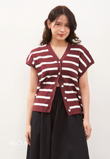 CHIZUE Striped V Neck Knitted Blouse - Red