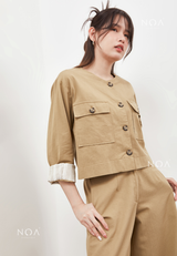 AERI Linen Button Longsleeve Blouse - Olive