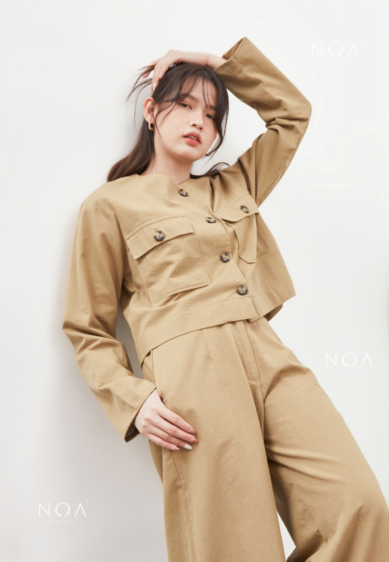 AERI Linen Button Longsleeve Blouse - Olive