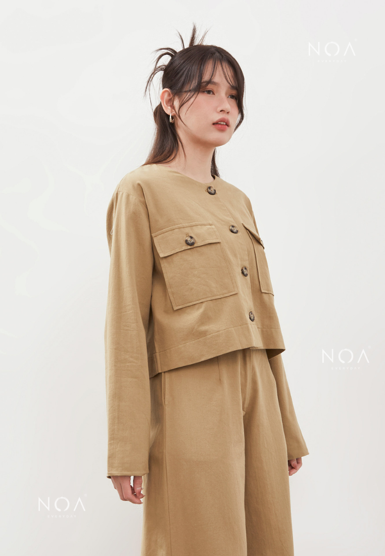 AERI Linen Button Longsleeve Blouse - Olive