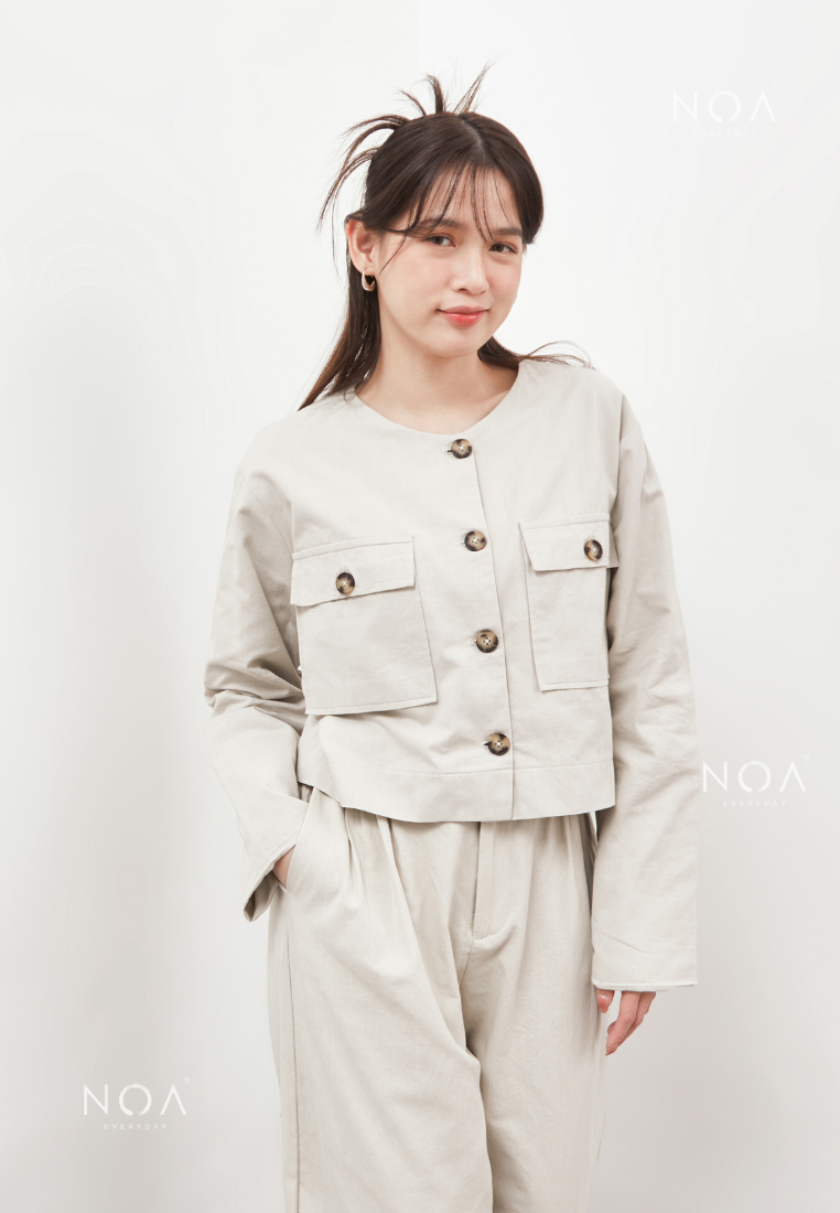 AERI Linen Button Longsleeve Blouse - Light Cream