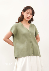 CHIZUE Plain V Neck Knitted Blouse - Light Green