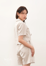 HIKARU Ribbon Short Sleeve Blazer - Light Cream