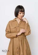 TAKANE Drawstring Linen Shirt Dress - Brown