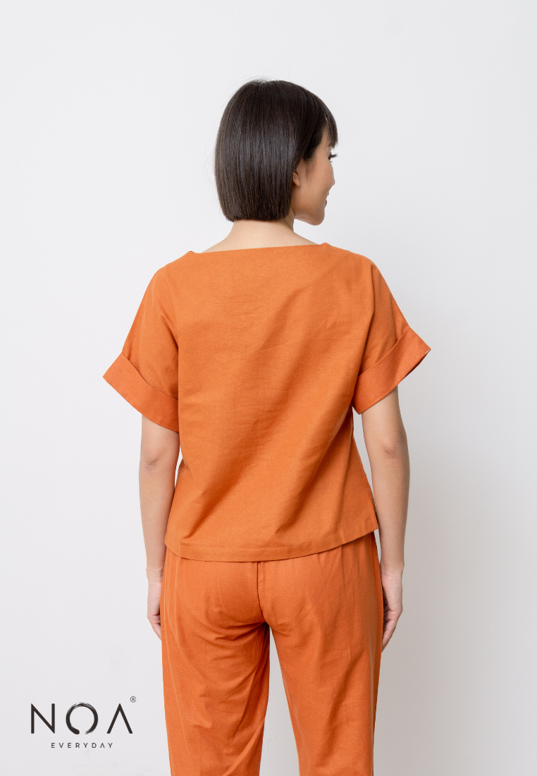 SET PROMO : AKIKO Basic Linen Blouse with AKIKO Basic Linen Pants - Terracotta