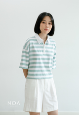 KIMIYO Striped Zipper Collar T-Shirt