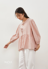 KIOSHI Bow Tie Puff Sleeve Blouse - Dusty Pink