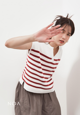 RYO Knitted Stripe V Neckline Sleeveless Blouse - Red