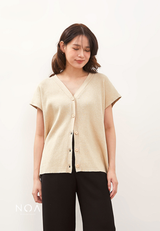 CHIZUE Plain V Neck Knitted Blouse - Cream