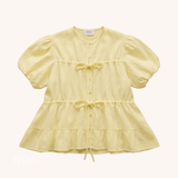 NATSUKA Linen Short Balloon Sleeve Blouse