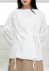 NOA X KUSUMANGGI - KAME Linen Look Ruffle Long Sleeve Blouse