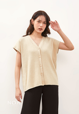 CHIZUE Plain V Neck Knitted Blouse - Cream