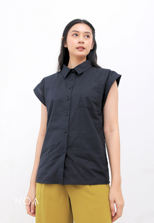 SHIORI Sleeveless Collar Shirt - Black