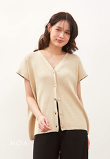 CHIZUE Plain V Neck Knitted Blouse - Cream